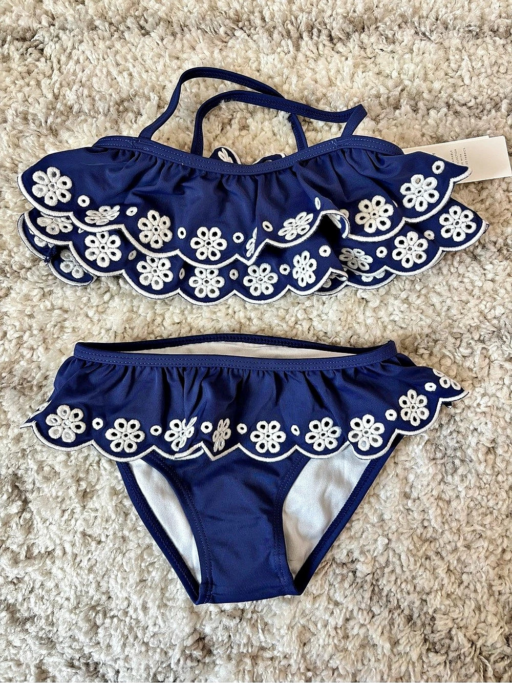 Janie and Jack Girls Navy Blue Floral Ruffle Bikini Swimsuit – Size 3 NWT